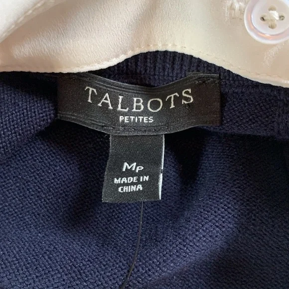 Talbots sz Mp navy blue and white striped sweater with removable collar - Picture 3 of 6